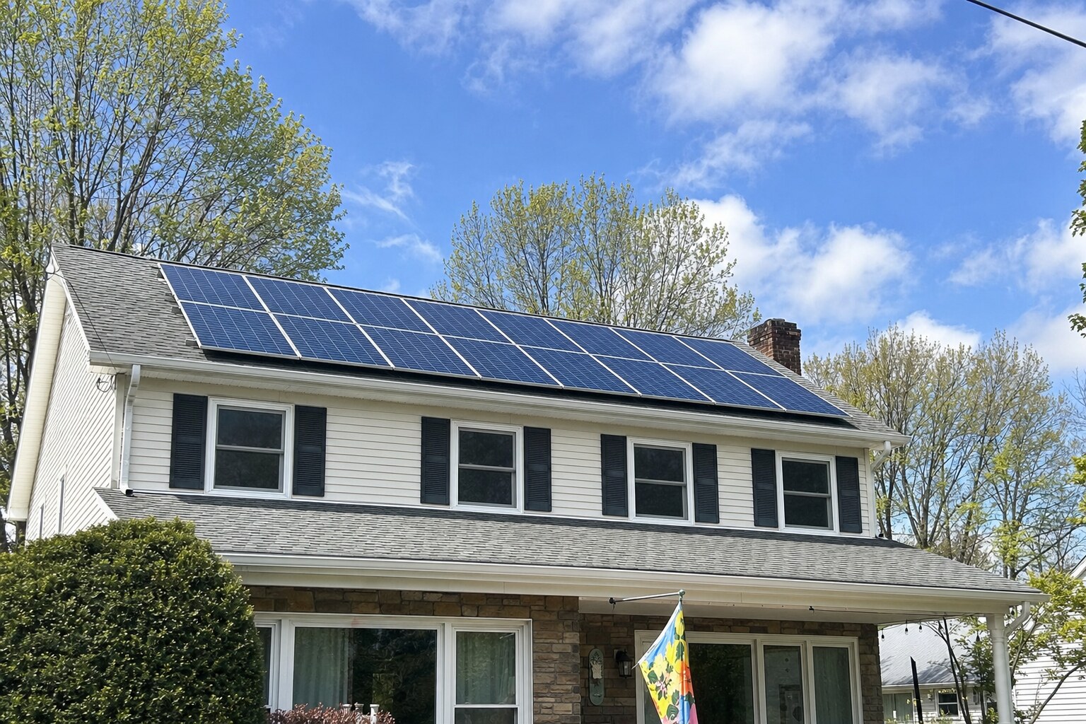 Residential rooftop solar PV array, freshly cleaned with pure-water method